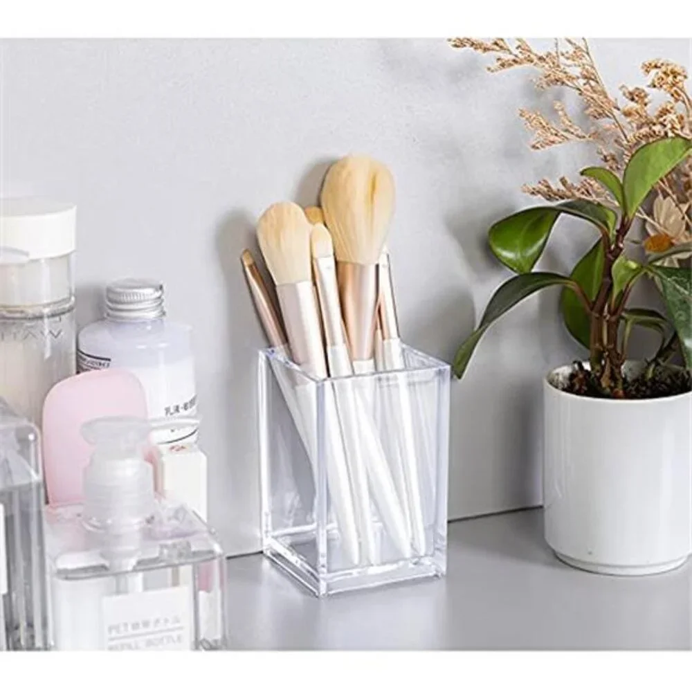 Clear Acrylic Pen Holder Pencil Cup Makeup Brush Holder Desk Organizer 2 Pack